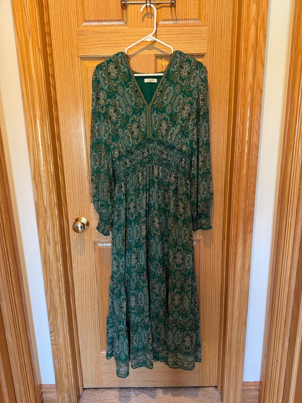 Max Studio Emerald Paisley Maxi Dress with Smocked Waist